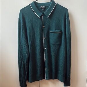 Todd Snyder Dark Green Button-Up Cardigan with White Trim